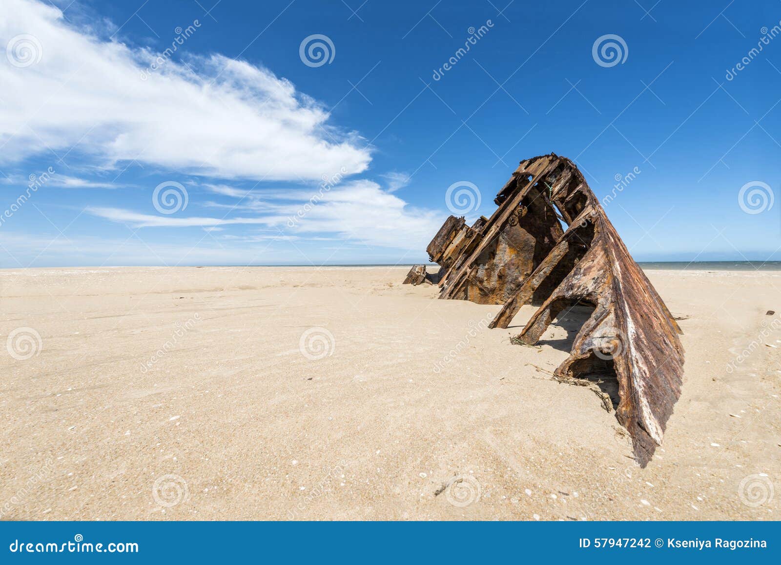 famous beach el barco with rusty barge in uruguay